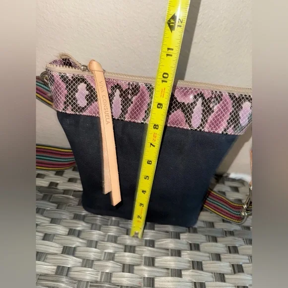 Consuela Crossbody Bag – Pink Python Print & Black Canvas with Rainbow Strap - Picture 15 of 17